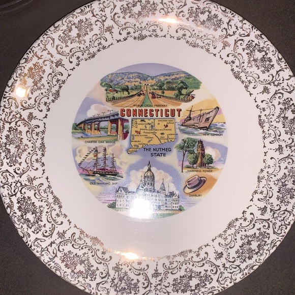 1960s Vintage Connecticut Tourist Souvenir Ceramic Collectible Plate Gold Edge - Picture 10 of 17